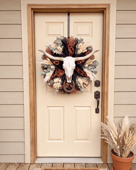 The Longhorn western door wreath